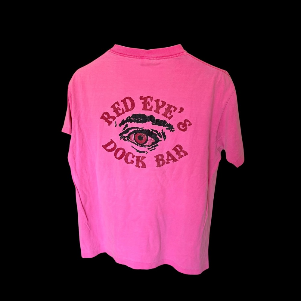 Vintage Anvil Red Eye's Dock Bar T-Shirt Pink Mens One Size Made in USA‎ MD Tee